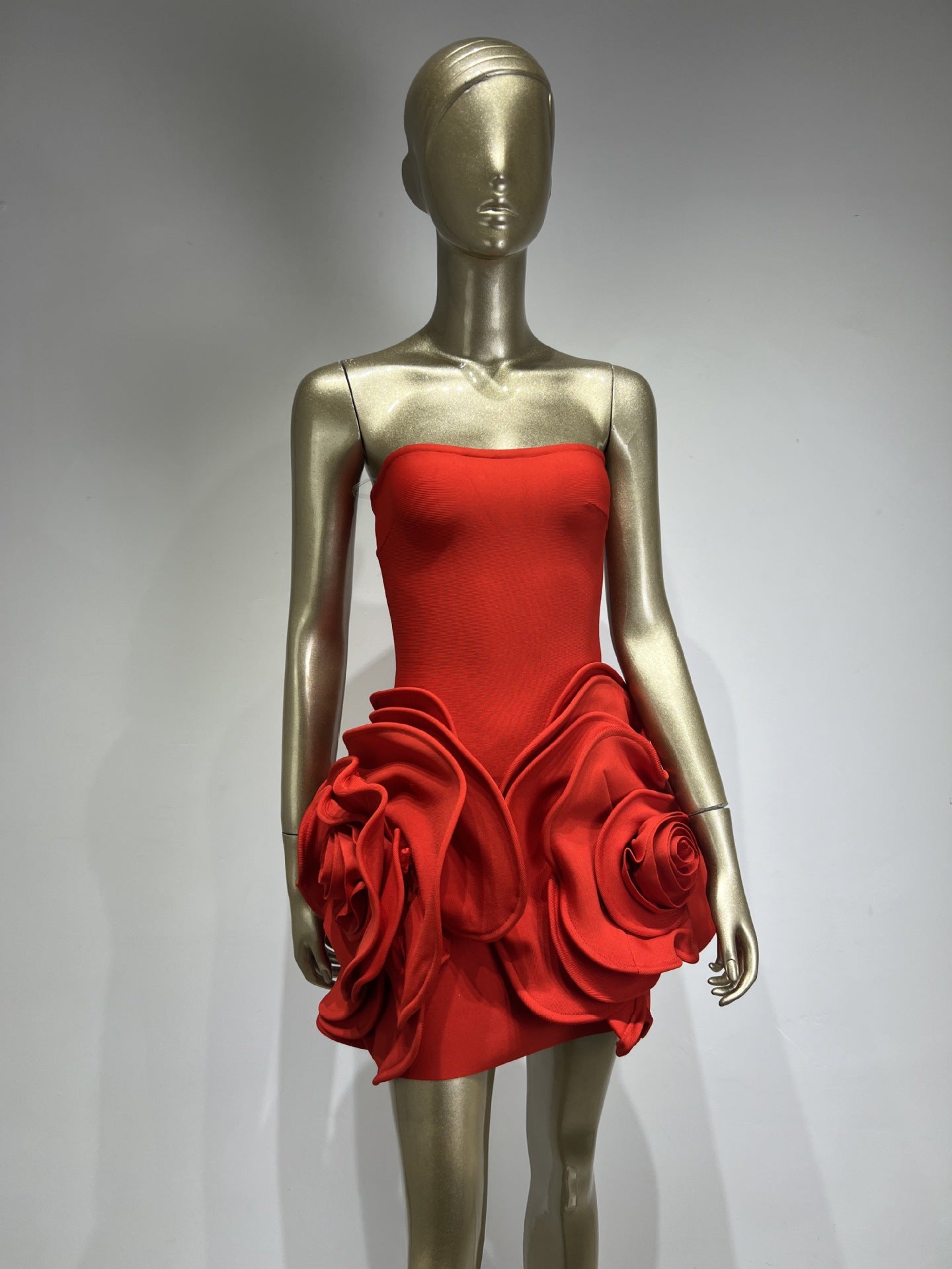 Red Strapless Flower Tight Fitting Formal Party Dress 5