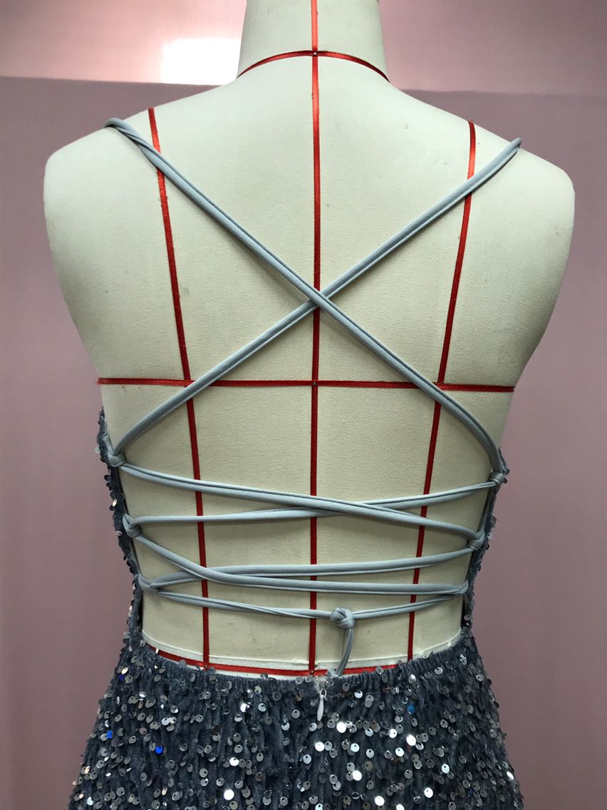 Women French Sequin Backless Bodycon Dress 19