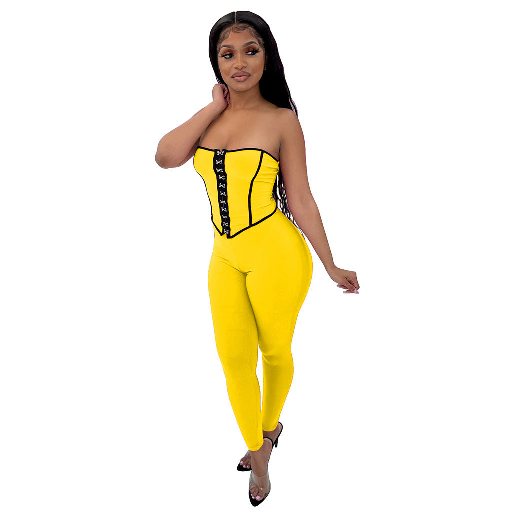 Women's Color Matching Low Back Vest Top and Pants Two-Piece Set 8