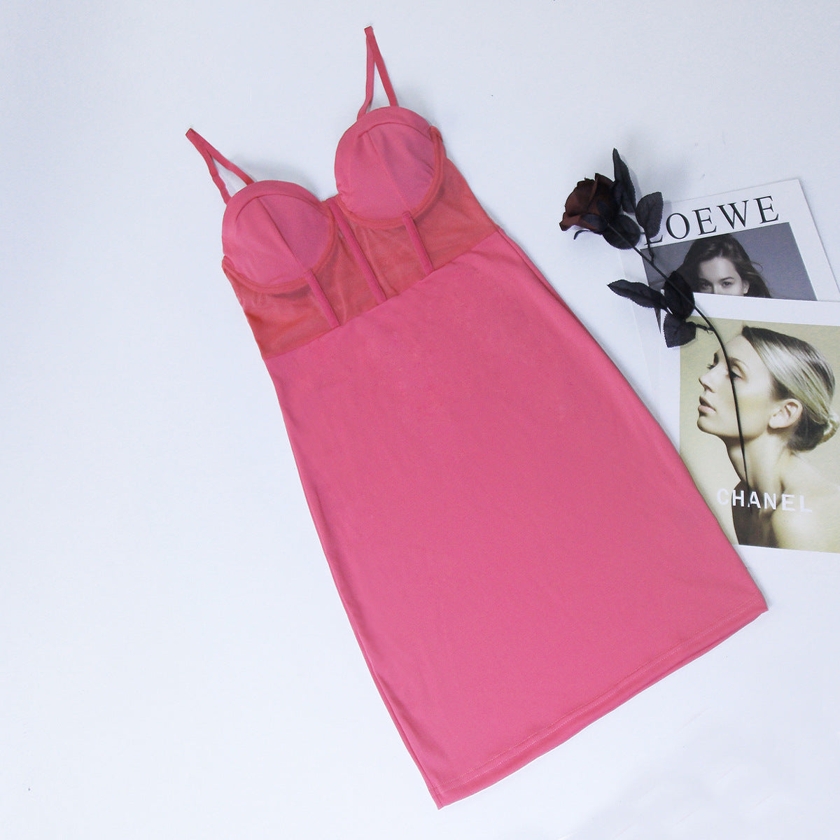 Sexy Patchwork Straps See-Through Underwire Herringbone Bodycon Dress 12