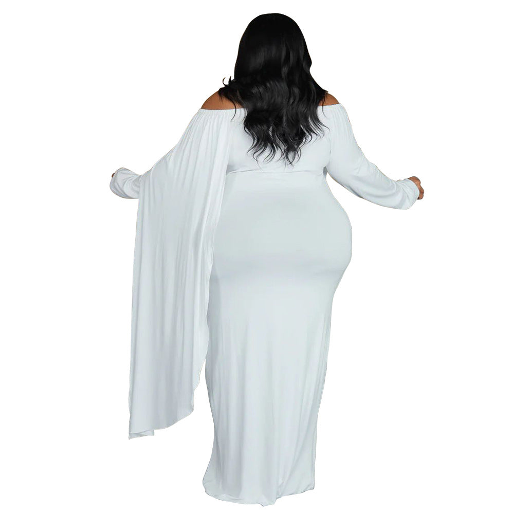 Plus Size Women Off Shoulder Long Sleeve Gathered Dress 4
