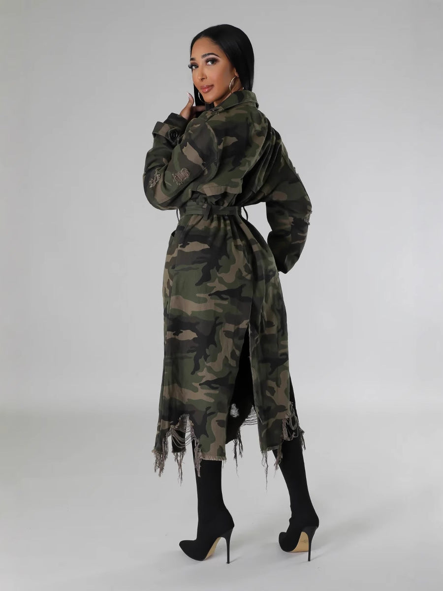 Women's Ripped Camouflage Long Coat 7