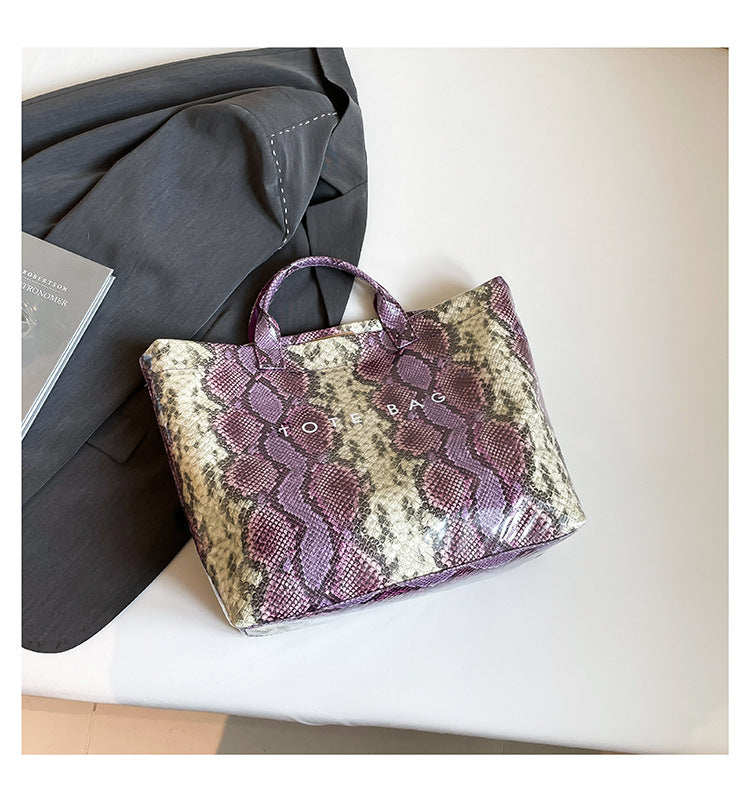 Women Trendy Tote Spring Handbag Snakeskin Shoulder Bag 4