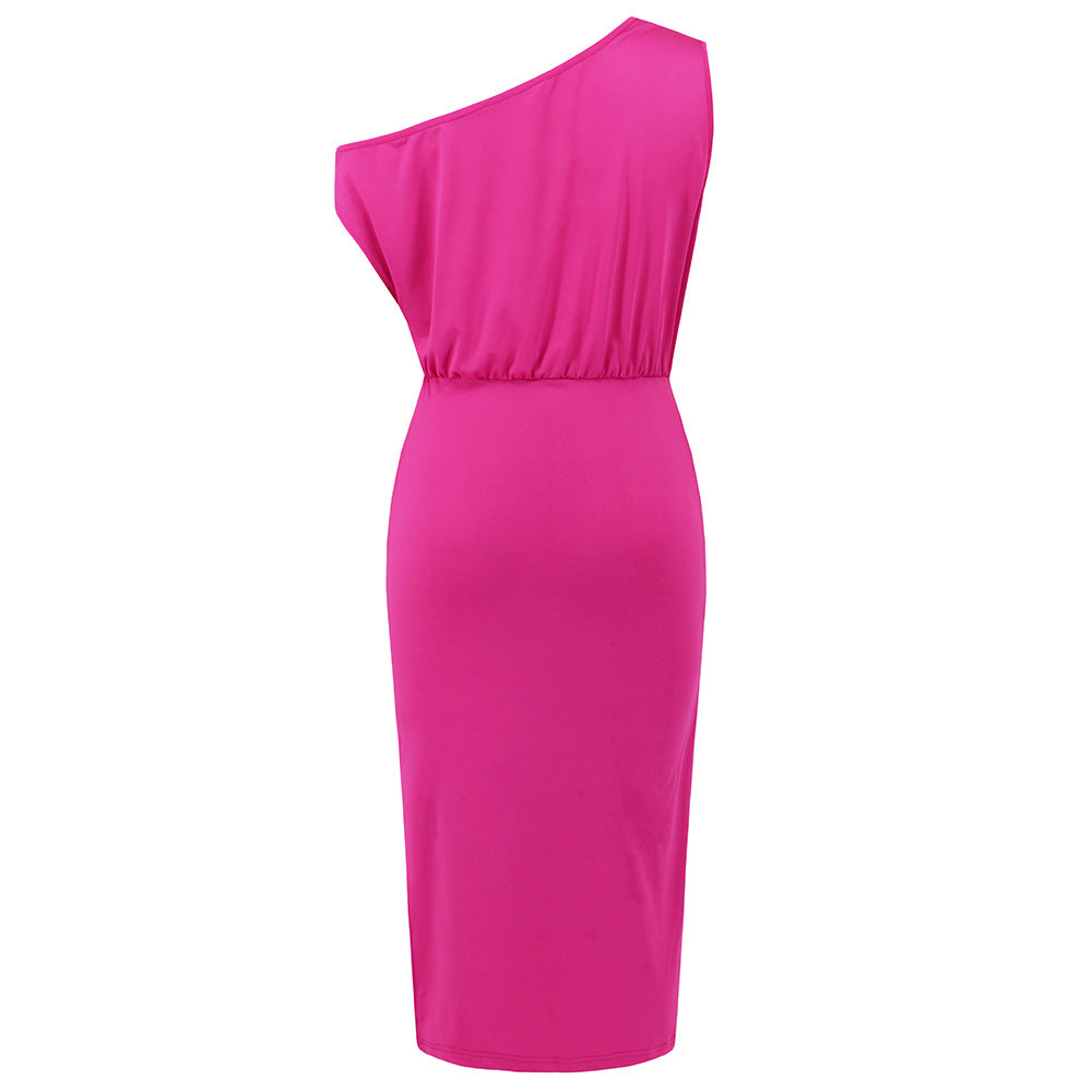 Women's Summer Sexy Slash Shoulder Lace-Up Bodycon Dress 16