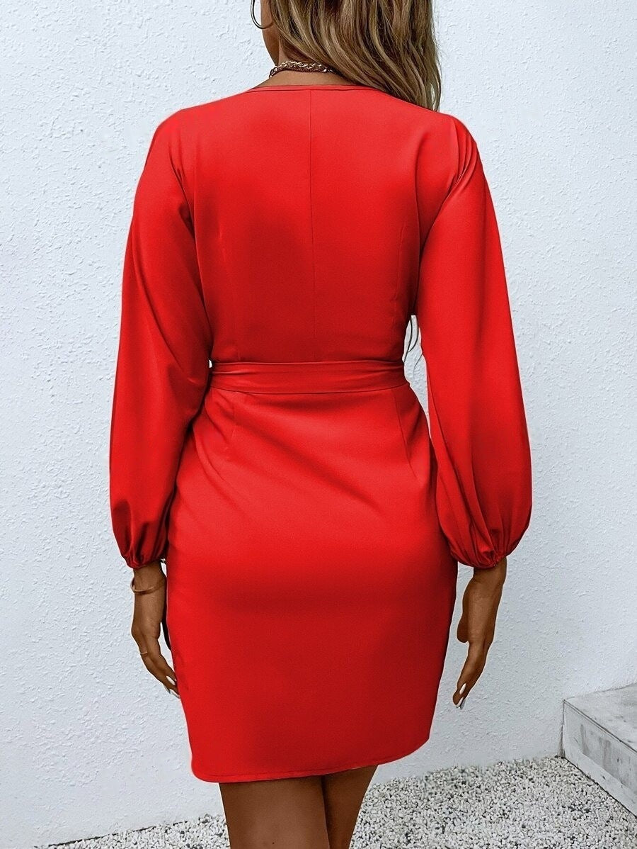 Women Spring Summer Sexy Lace-up Satin Dress 16