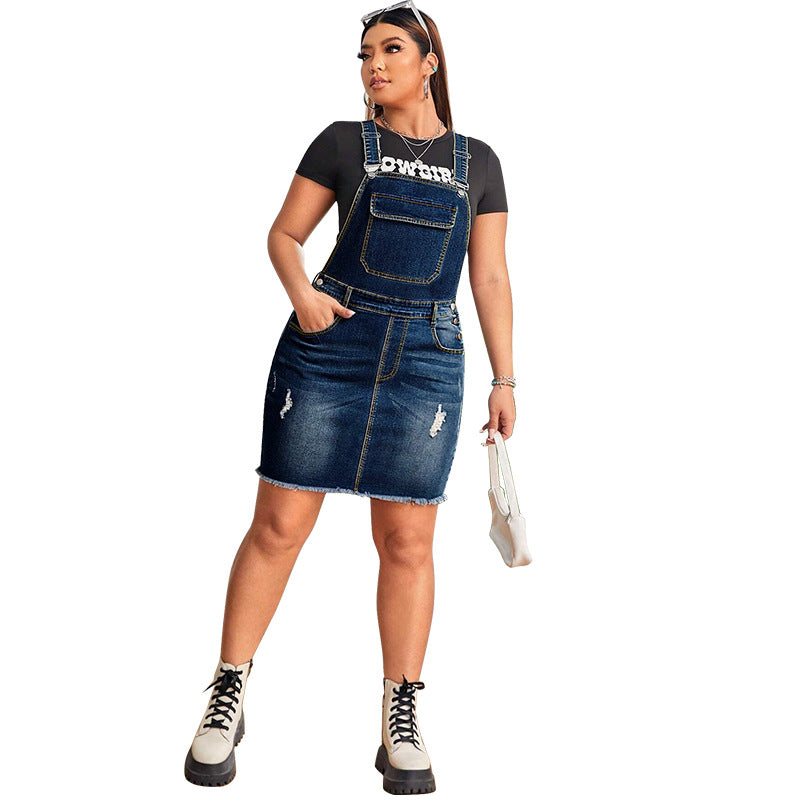 Plus Size Women's Denim Strap Dress 5