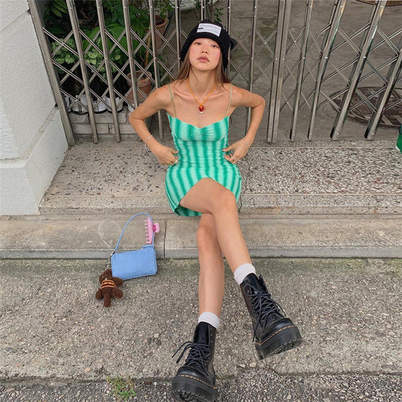 Women summer Casual Style striped print sleeveless suspender Bodycon Dress 8