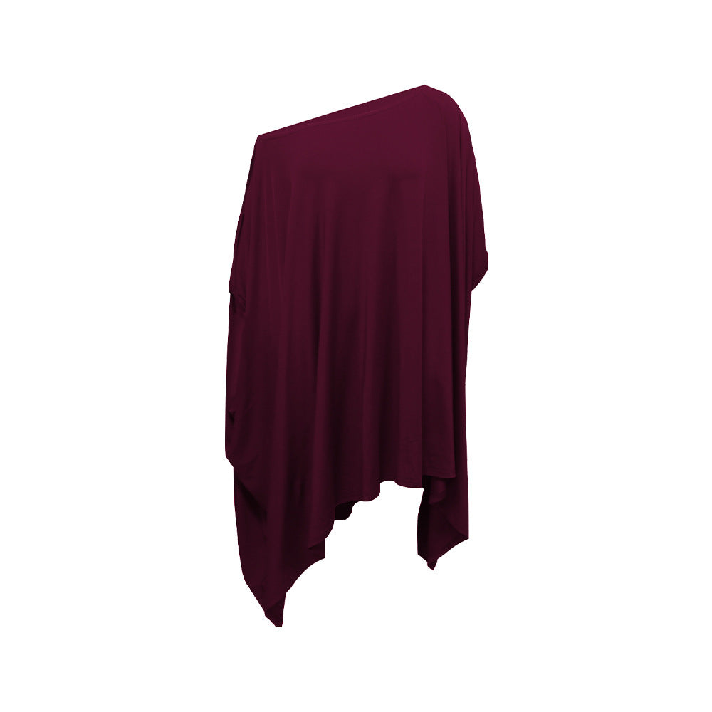 WomenSolid Slash Shoulder Bat Sleeves Dress 4