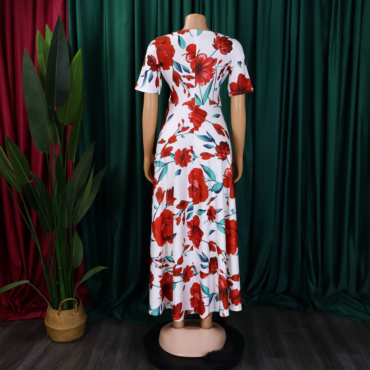 Women's Fashion Chic Tie-Waist African Plus Size Short Sleeve A-Line Dress 48