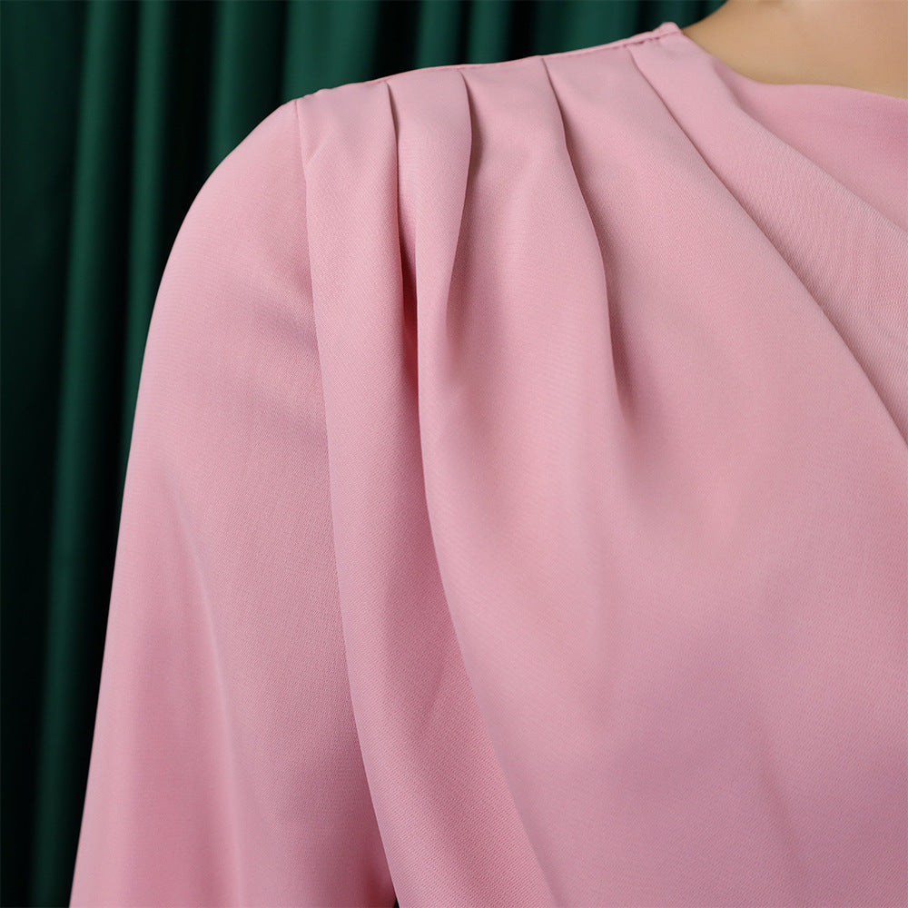 Plus Size African Women Chic Elegant Pleated Career Solid Dress 21