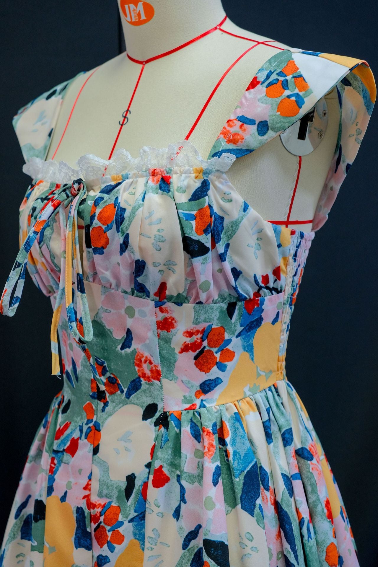 Women's Summer Lace Printed Strap Pleated Short Dress 5