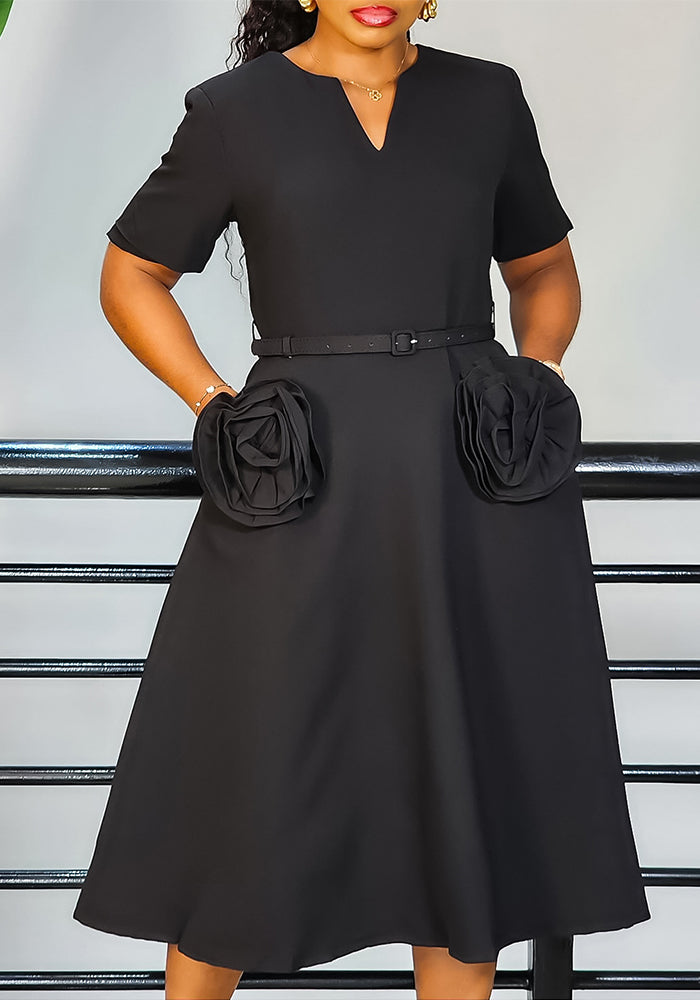 V-Neck Floral Summer Slim Waist A-Line Dress