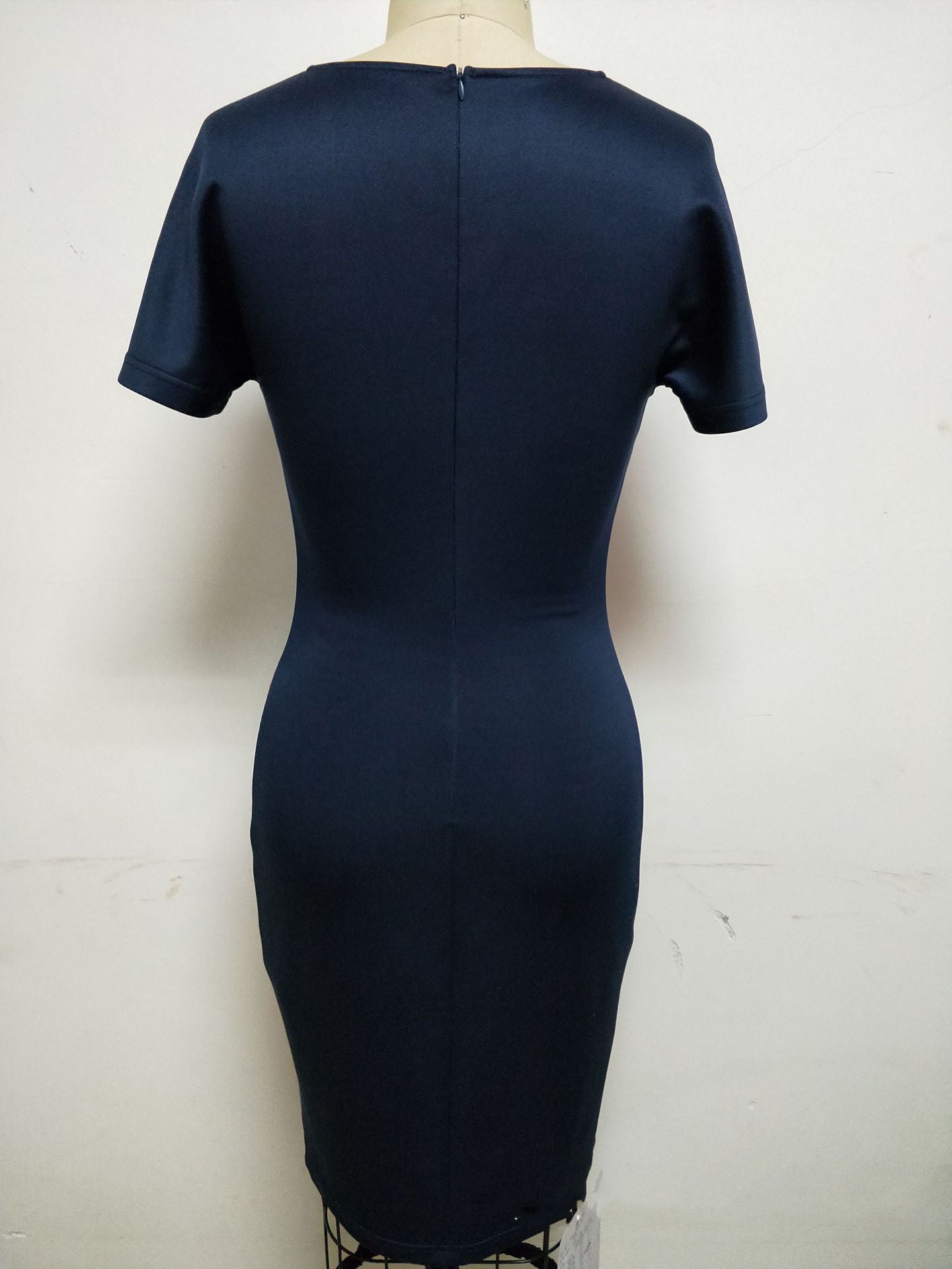 Short-Sleeve Round Neck Striped Color-Block Printed Sexy Bodycon Mini Dress 4