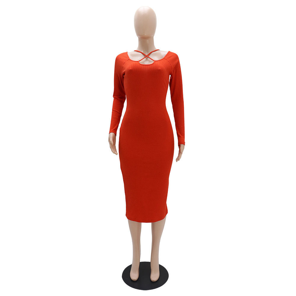 Autumn And Winter Long-Sleeved Chic Slim Sexy Halter Neck Knitting Bodycon Women's Dress 13