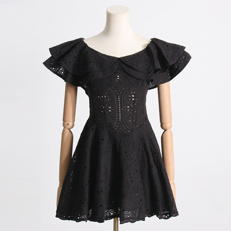 Summer Off Shoulder ruffle embroidered lace Slim Waist Slim Fit Holidays style dress 19