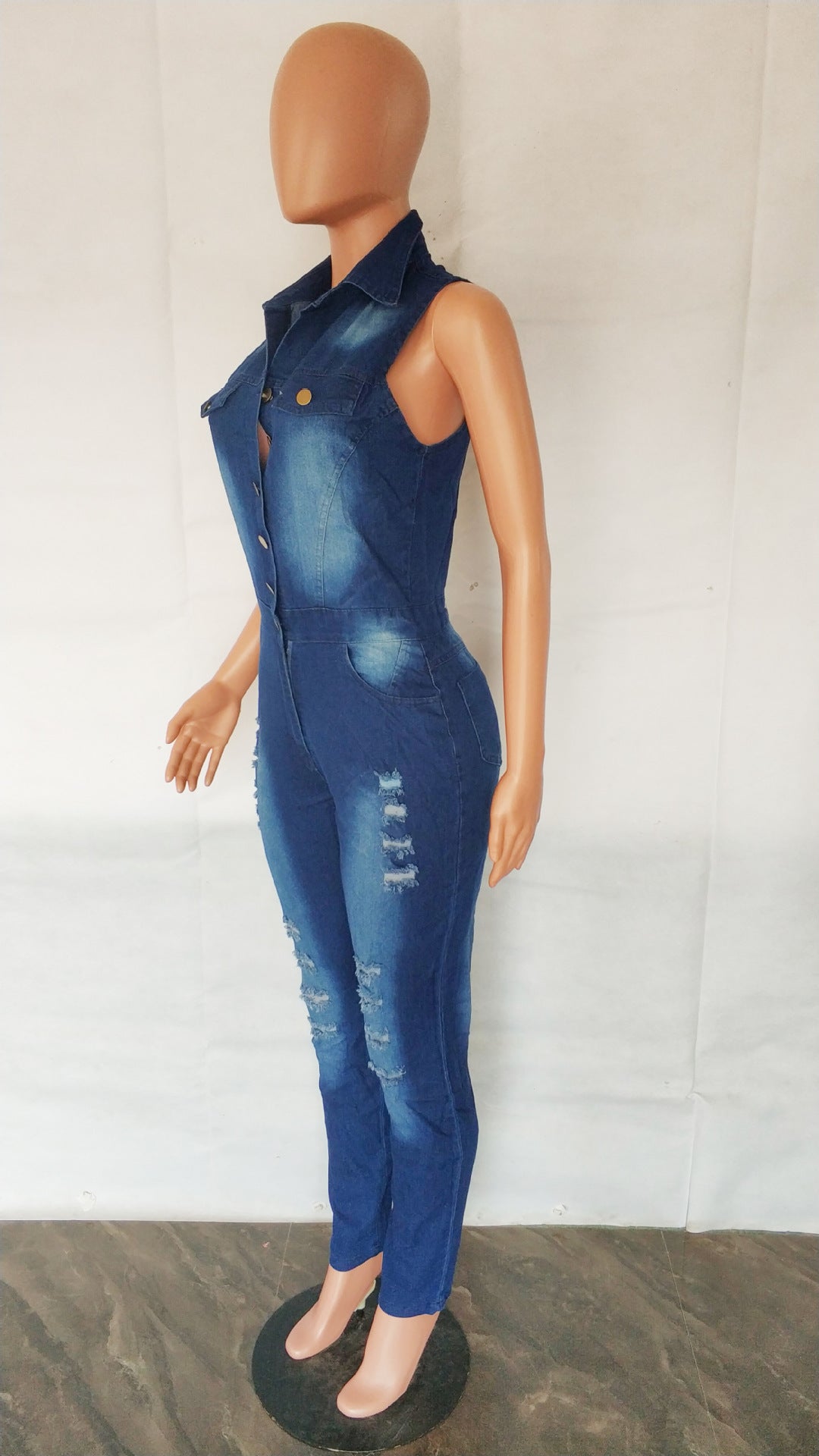 Sexy Fashion Denim Ripped Sleeveless Jumpsuit 10