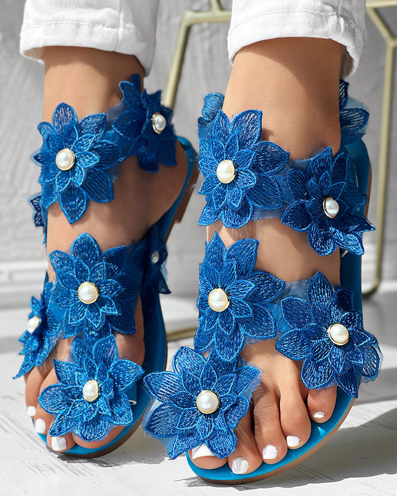 Flower Women's Sandals with Toe Rivet Flat Shoes for Holidays 4
