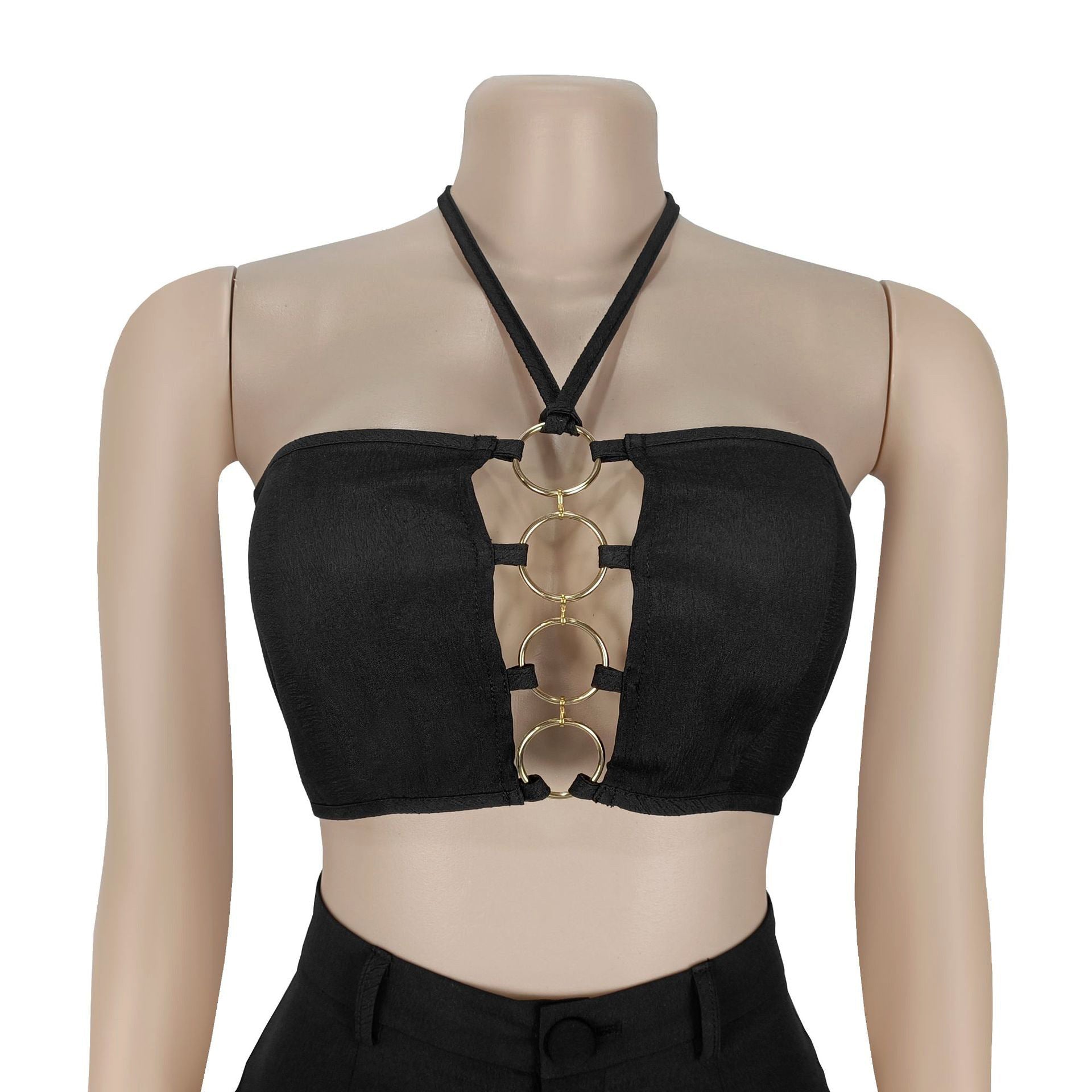 Women Sexy Metal Button Top and Pants Two Piece Set 7