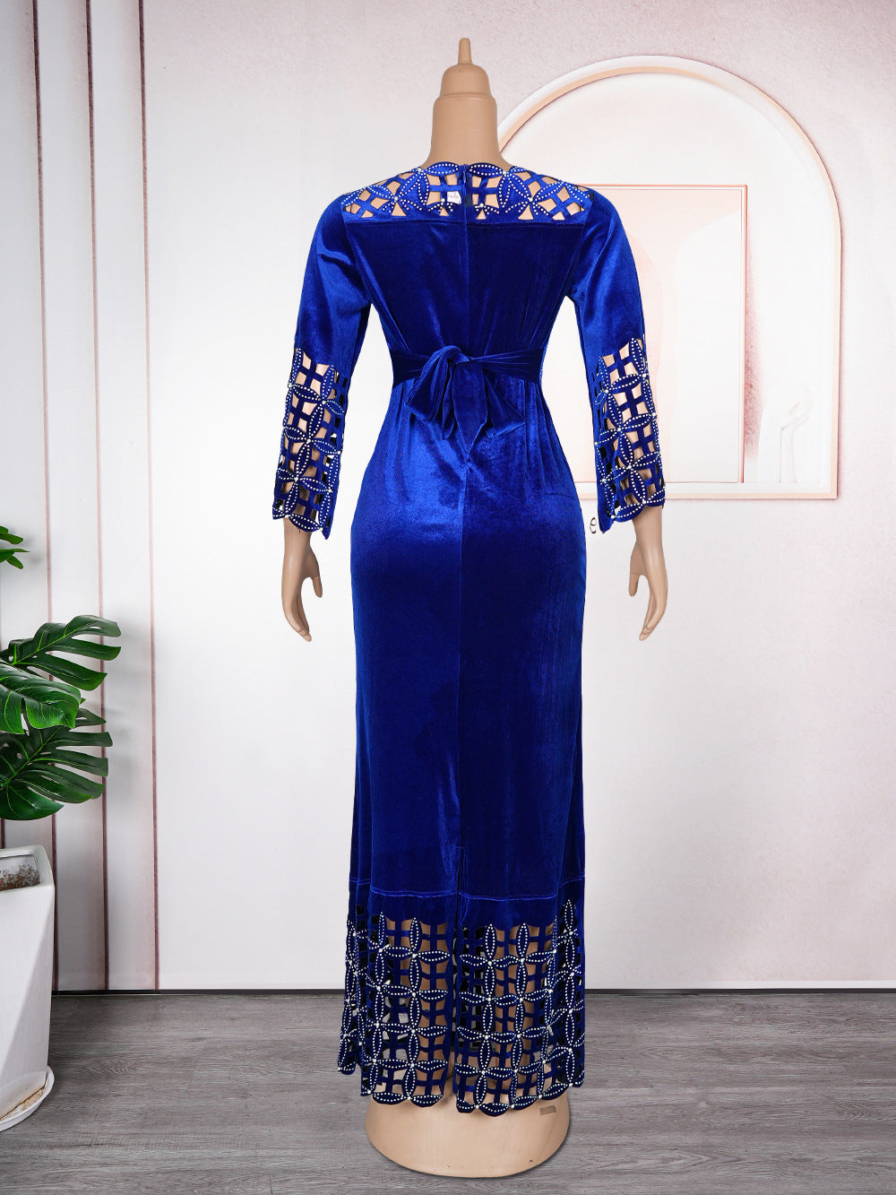 Fashion Beaded Slim Long Dress African Velvet Evening Dress 9