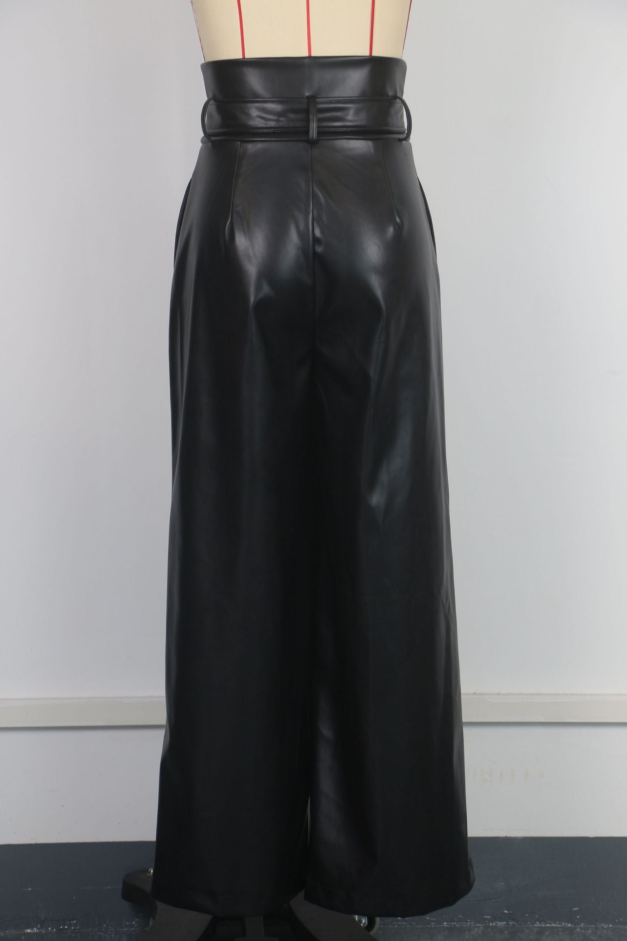 Women Belt Zipper Casual pu Leather Pants 8