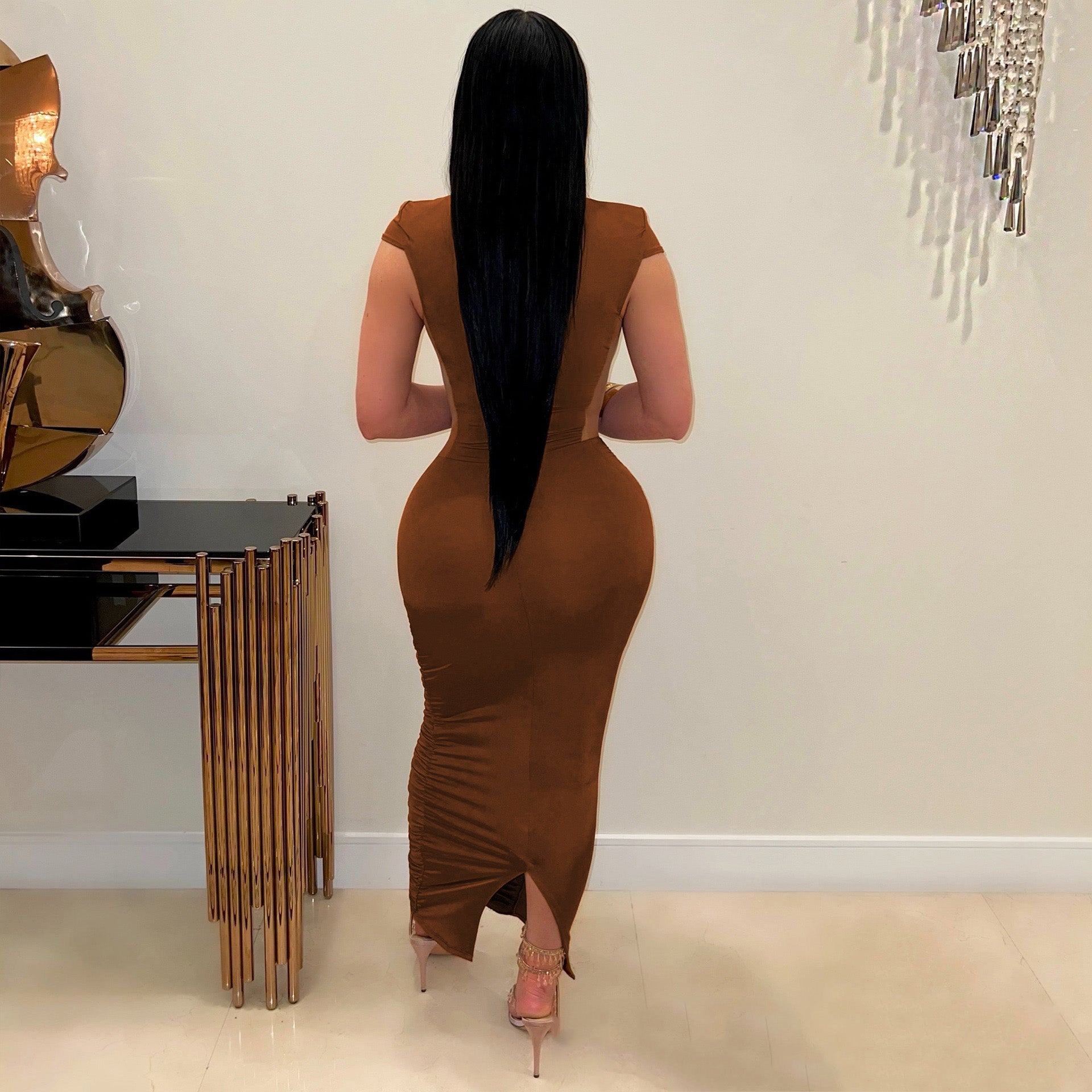 Spring Sexy See-Through Mesh Pleated Long Dress 5