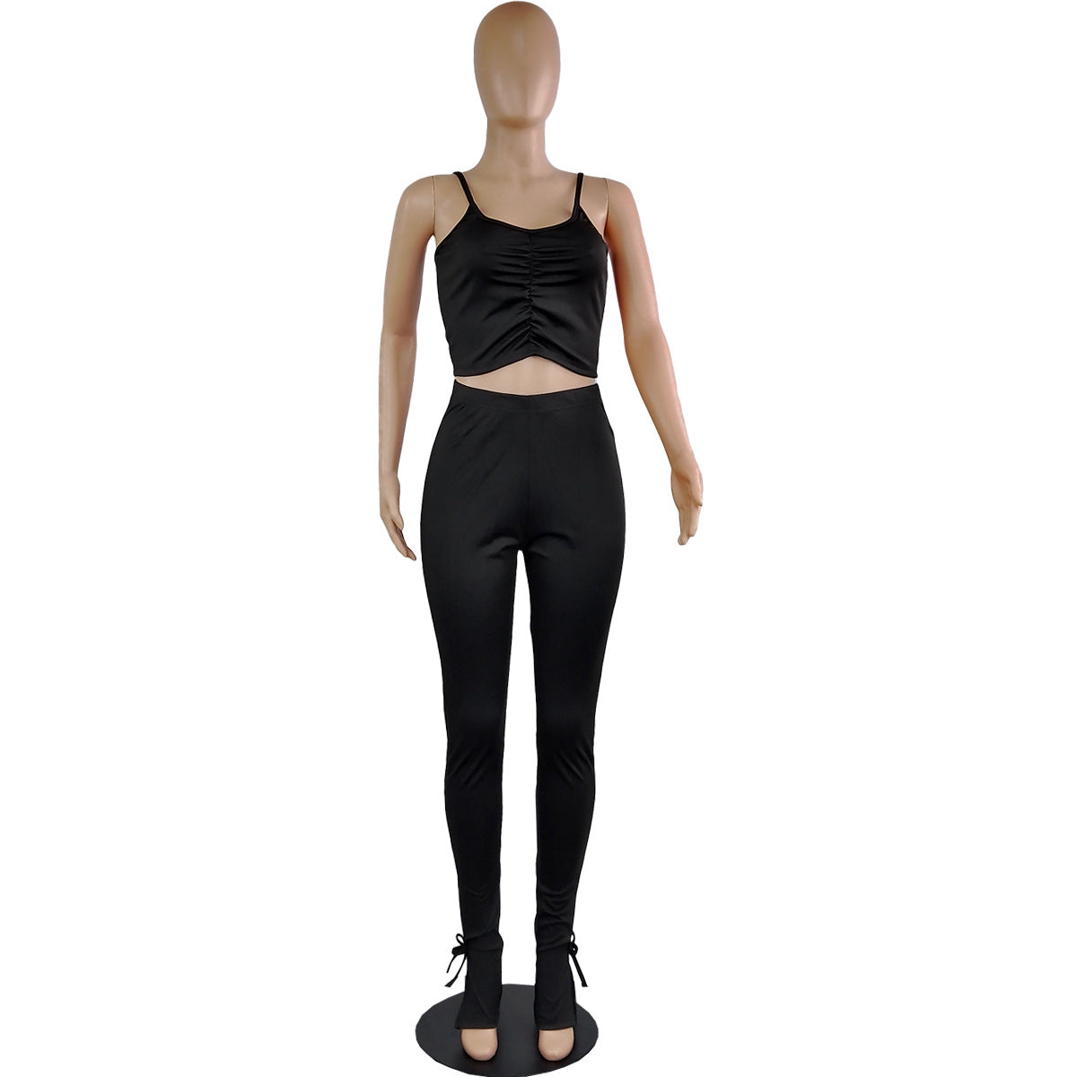 Women Suspenders Sexy Buttocks Lace-Up Crop Top and Pant Two-Piece Set 12