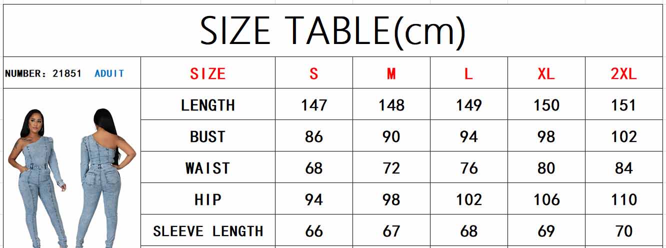 Women Clothes Fall Single Long Sleeve Slash Shoulder Denim Jumpsuit 9