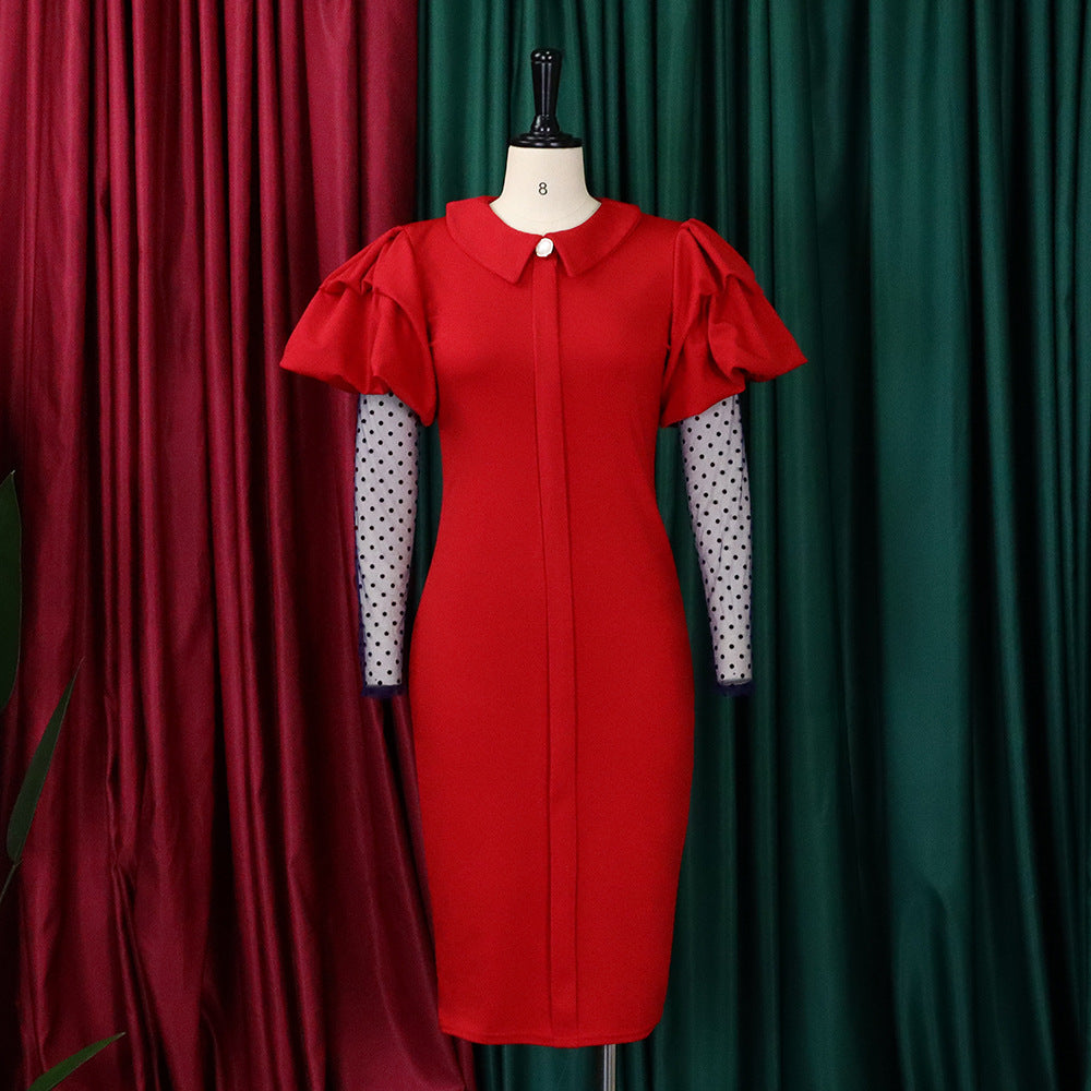 Women'S Fall/Winter Mesh And Pleated Plus Size Ol Chic Career Dress 18