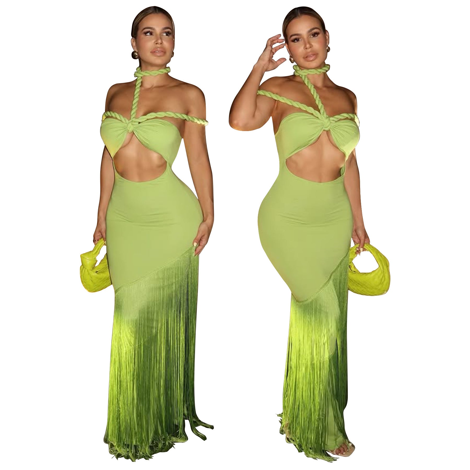 Women's Summer Tassel Patchwork Halter Strapless Bodycon Dress 13