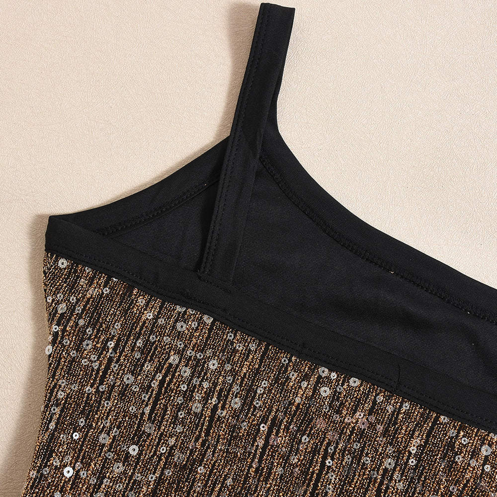 Spring Sequin One-Shoulder strap slim Midi Dress 13