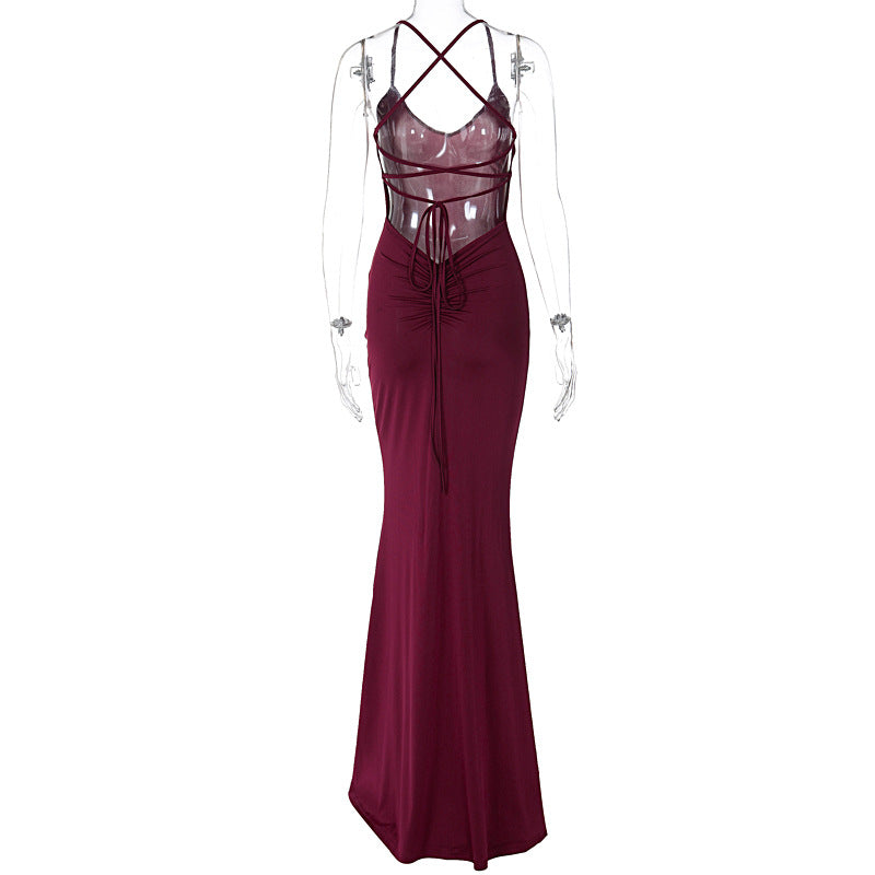 Women's Winter Fashion Sexy Low Back Strappy Evening Dress 11