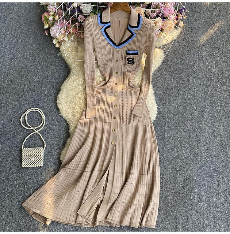 Women Knitting Autumn and Winter Contrast Embroidery Sweater Dress 16