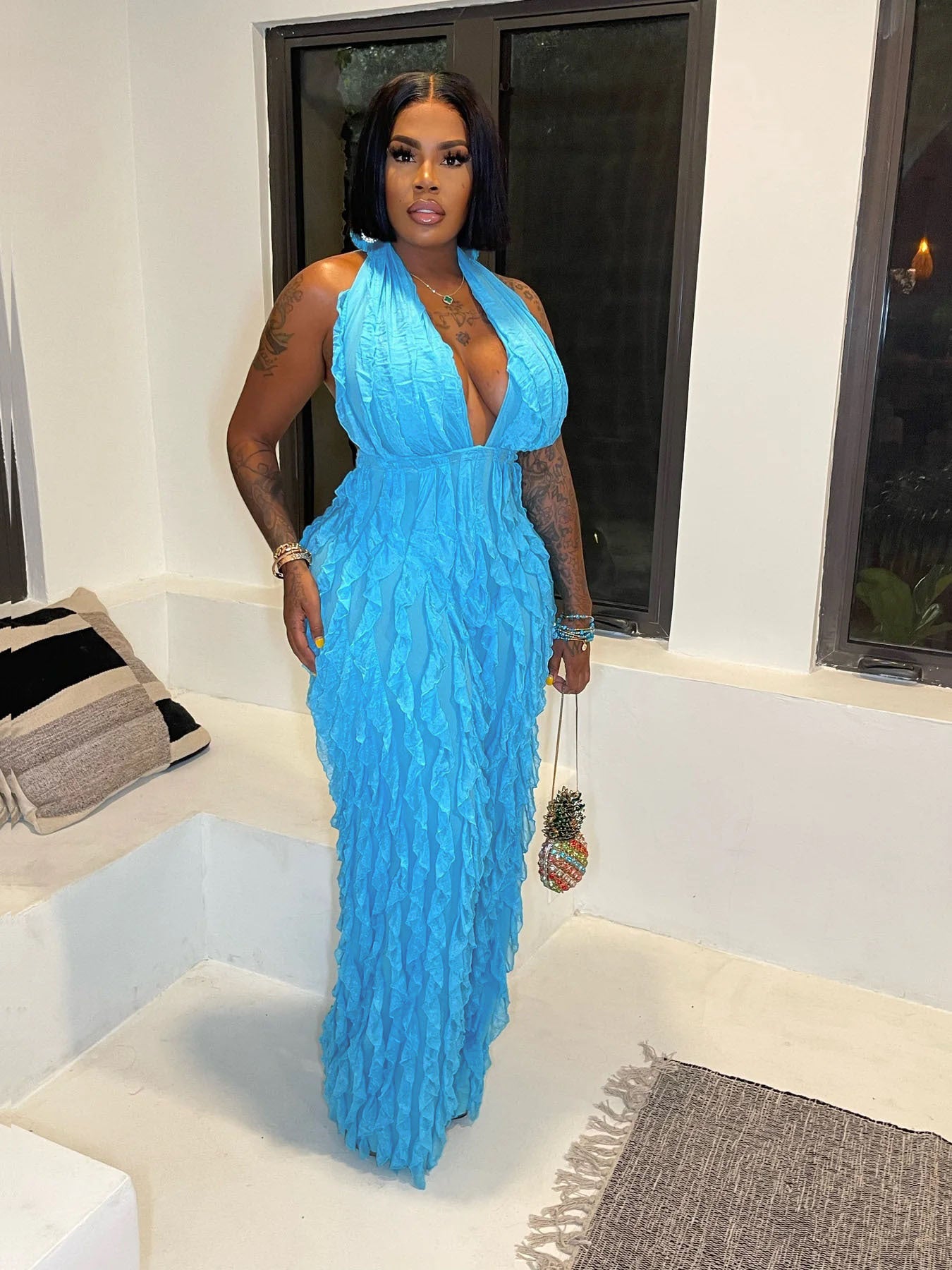 Women's Spring Summer Wavy Pattern Sexy Halter Backless High Waist Jumpsuit 6