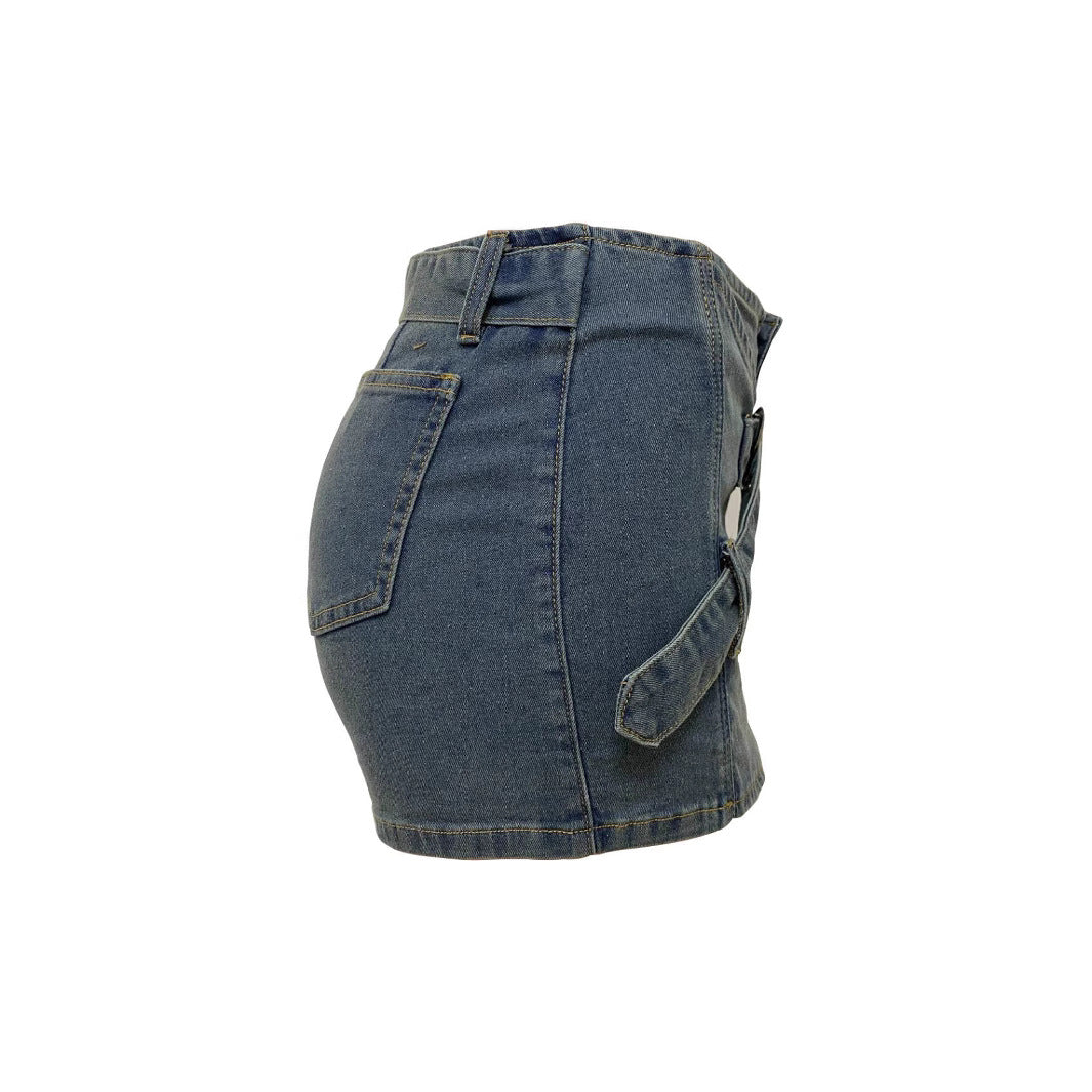 Women summer retro irregular washed denim skirt 5