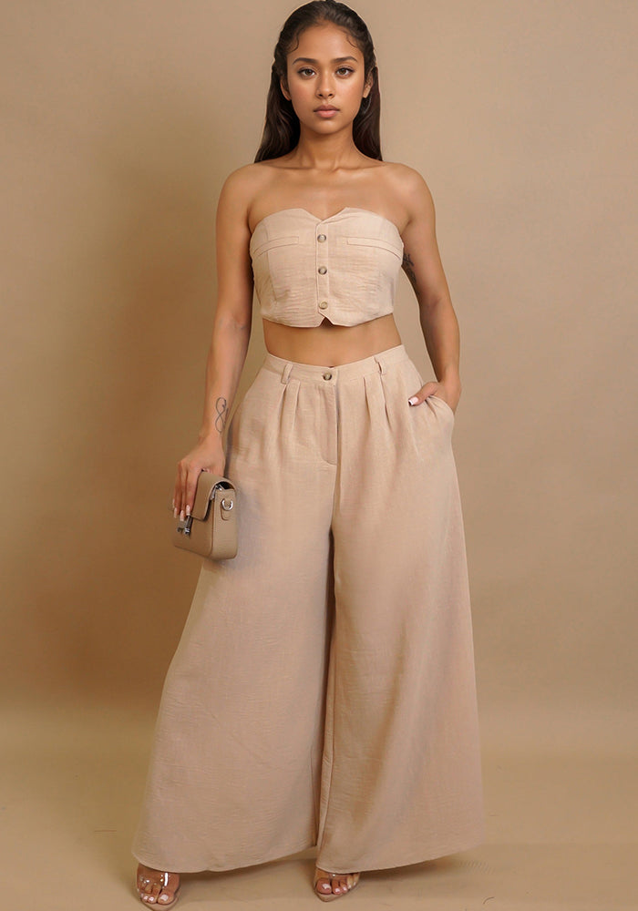 Women sexy sretchy strapless vest and wide-leg pants two-piece set