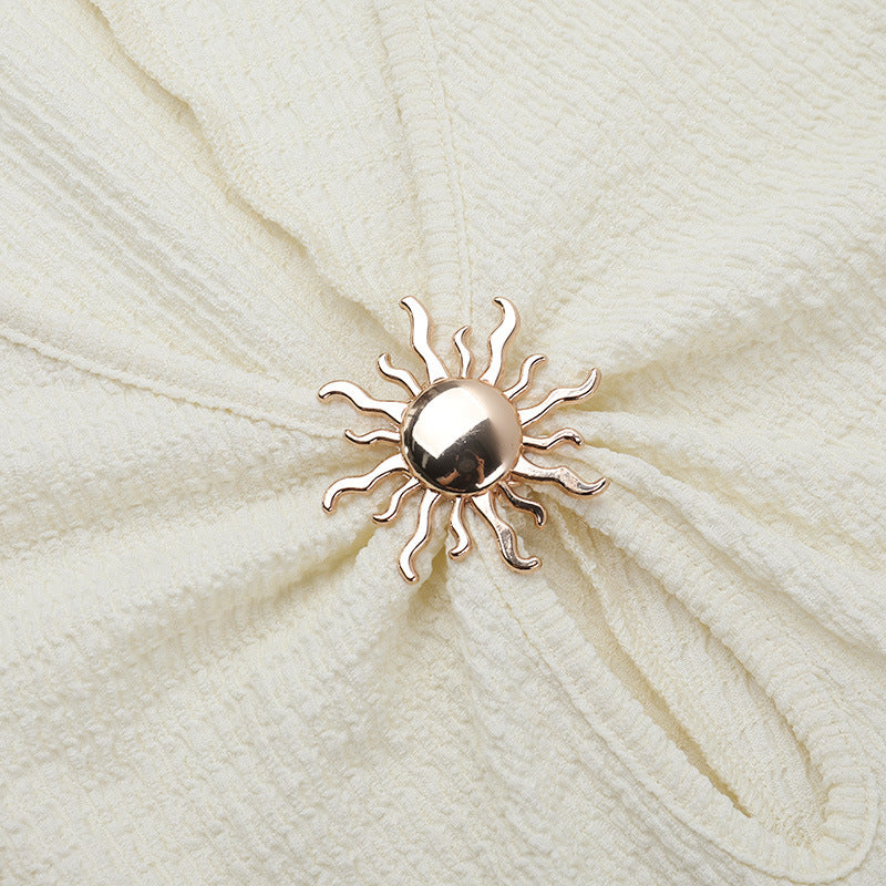 Women Fall Metal Buttoned Beach Holidays Cutout Dress 12