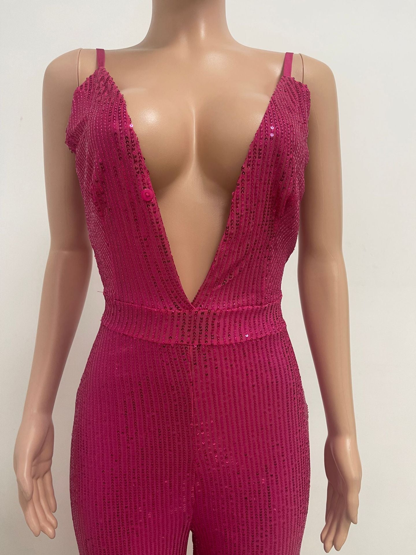 Deep V Neck Low Back Sleeveless Chic Sequined Straps Elegant Women's Party Jumpsuit 67