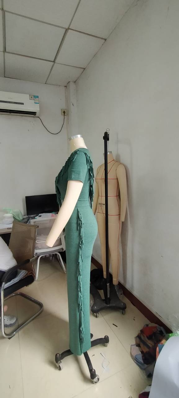 Solid Color Casual Short Sleeve Tassel Wide Leg Two-Piece Pants Set 13