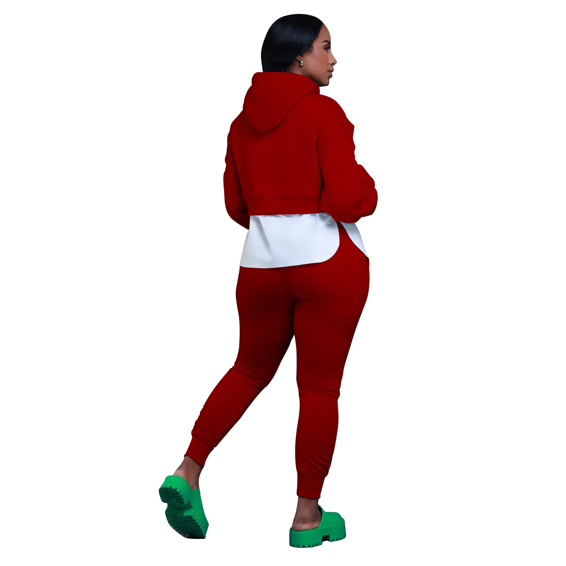 Women Casual Fall/Winter Patchwork Hoodies and Pant Two-piece Set 9