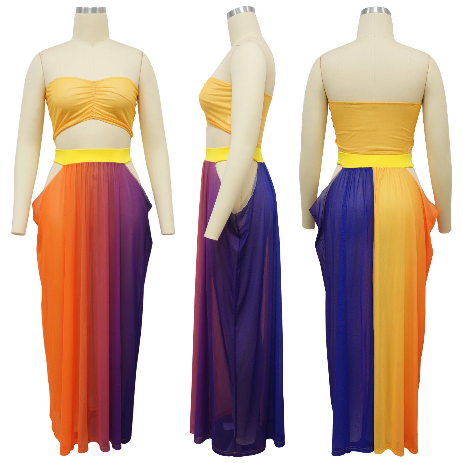 Women Beach Printed Strapless Top and Skirt Two-piece Set 14