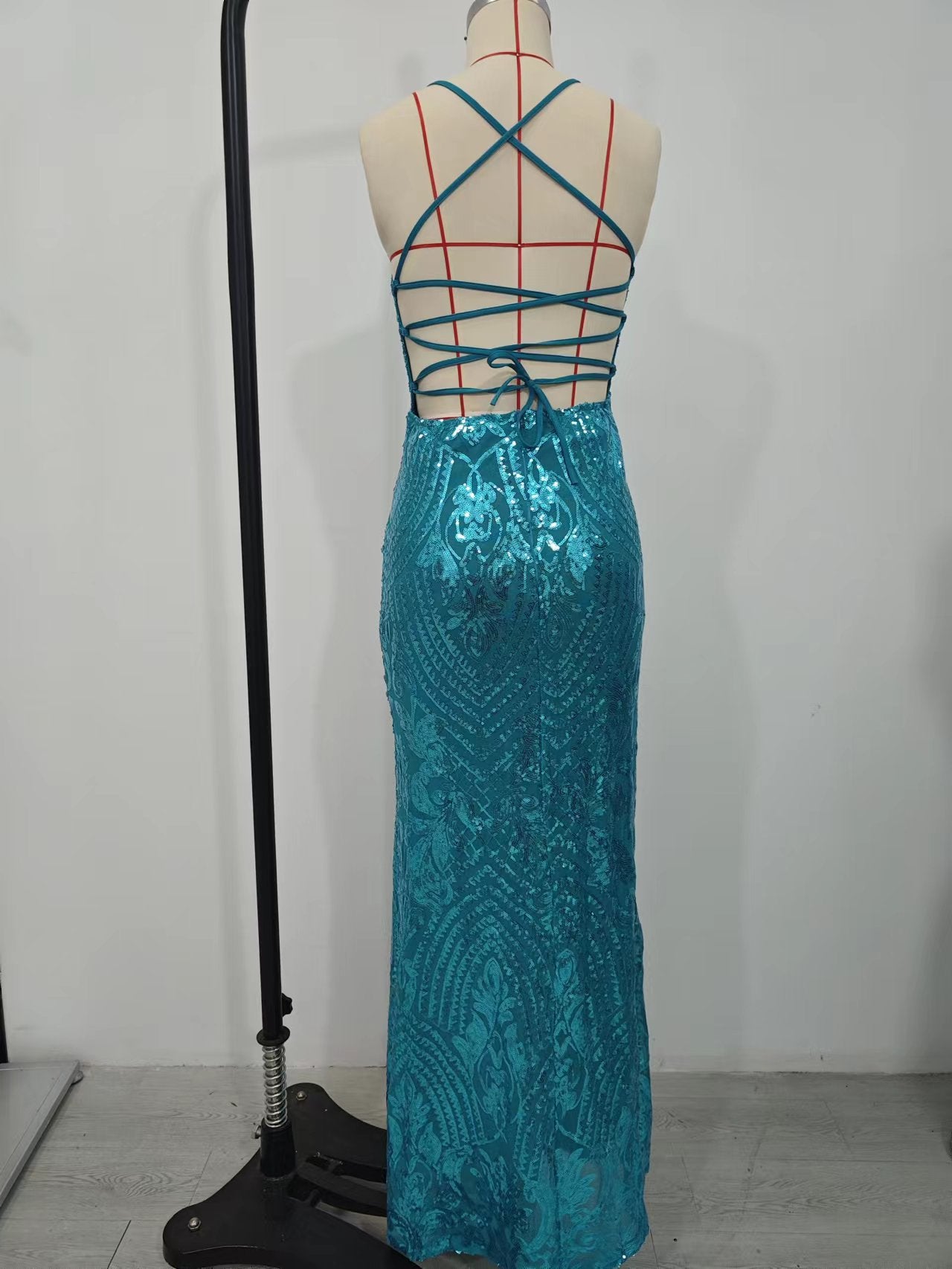 Women Sexy Off Shoulder Sequined Elegant Slit Formal Party Evening Dress 14