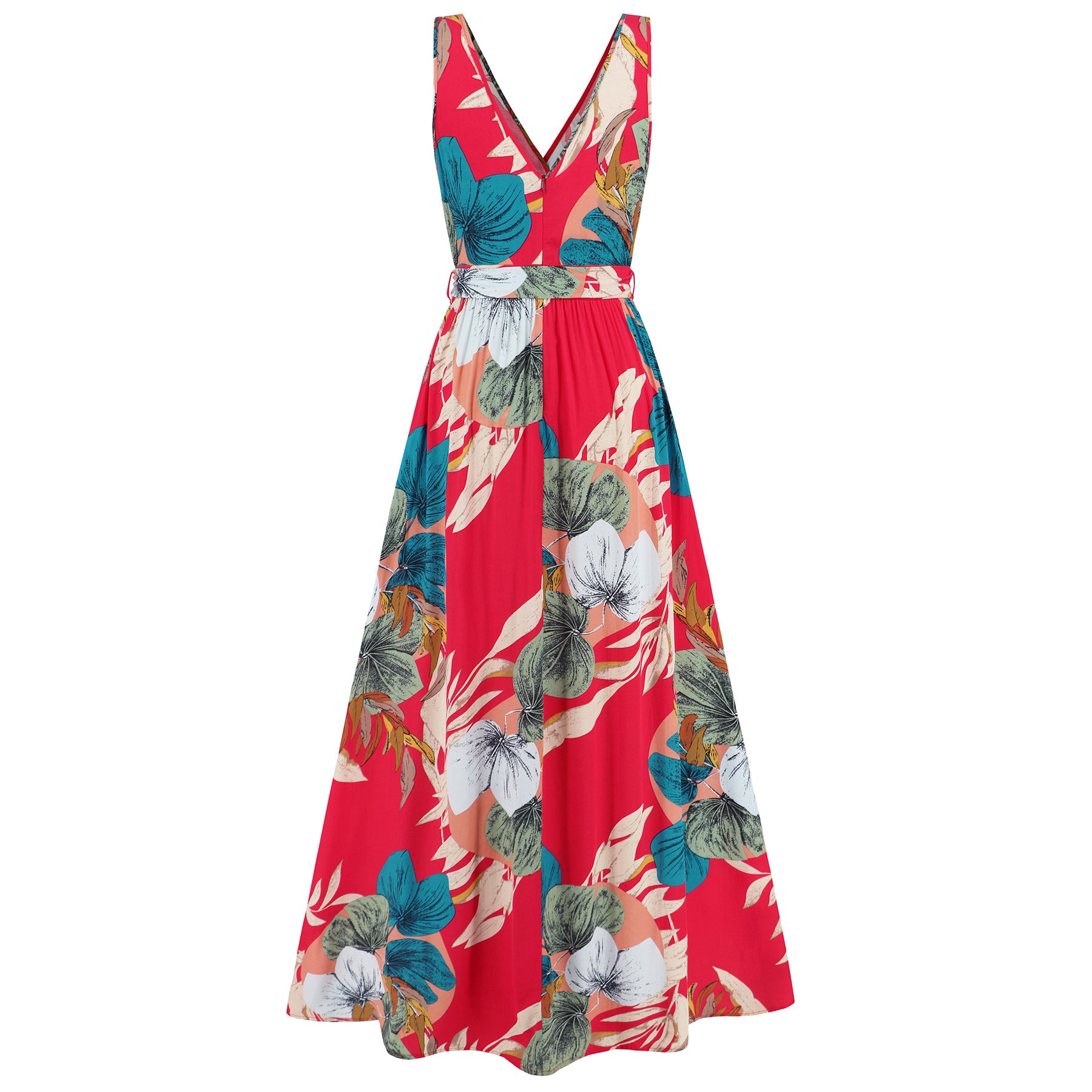 Summer Women's V-Neck Sleeveless Slit Printed Long Strap Dress 37