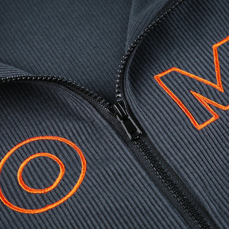 Embroidered Letter Half Turtleneck Crop Zipper Top + High Waist Pleated Skirt Casual Sports Two Piece Set For Women 16