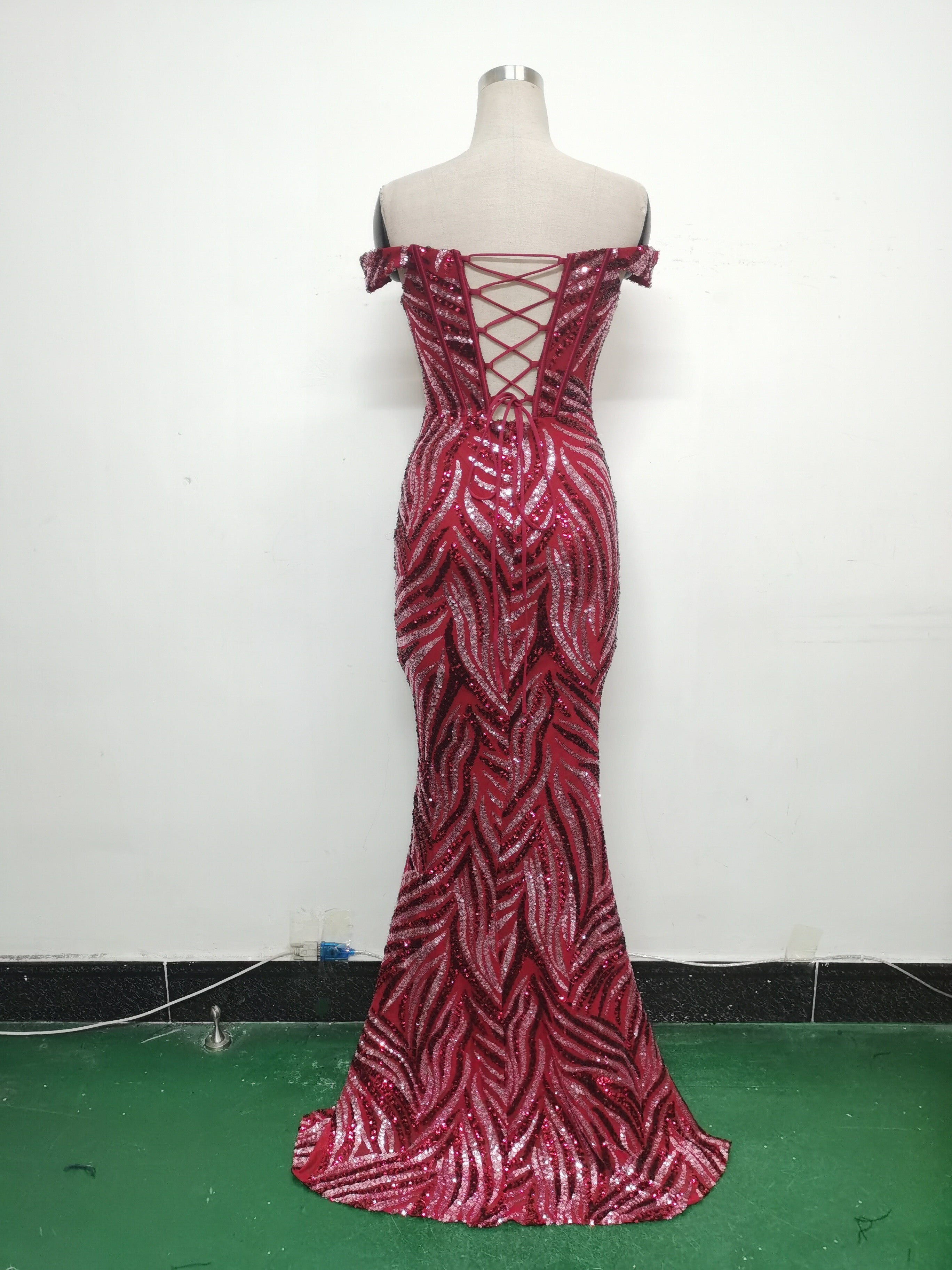 Women Off Shoulder Sequins Evening Dress 24