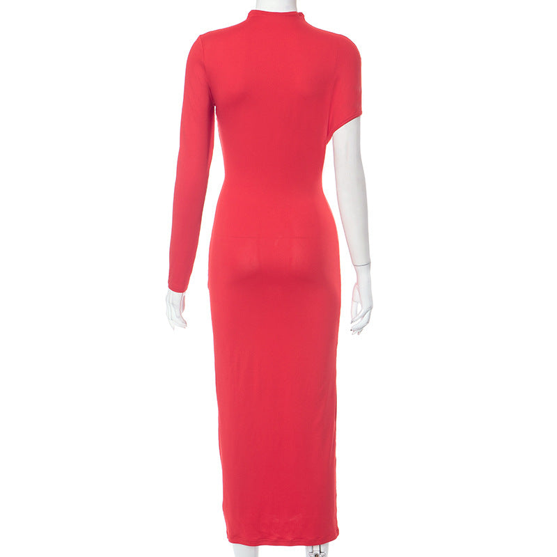 Women Fall Winter Irregular Long Sleeve Cut Out Dress 13