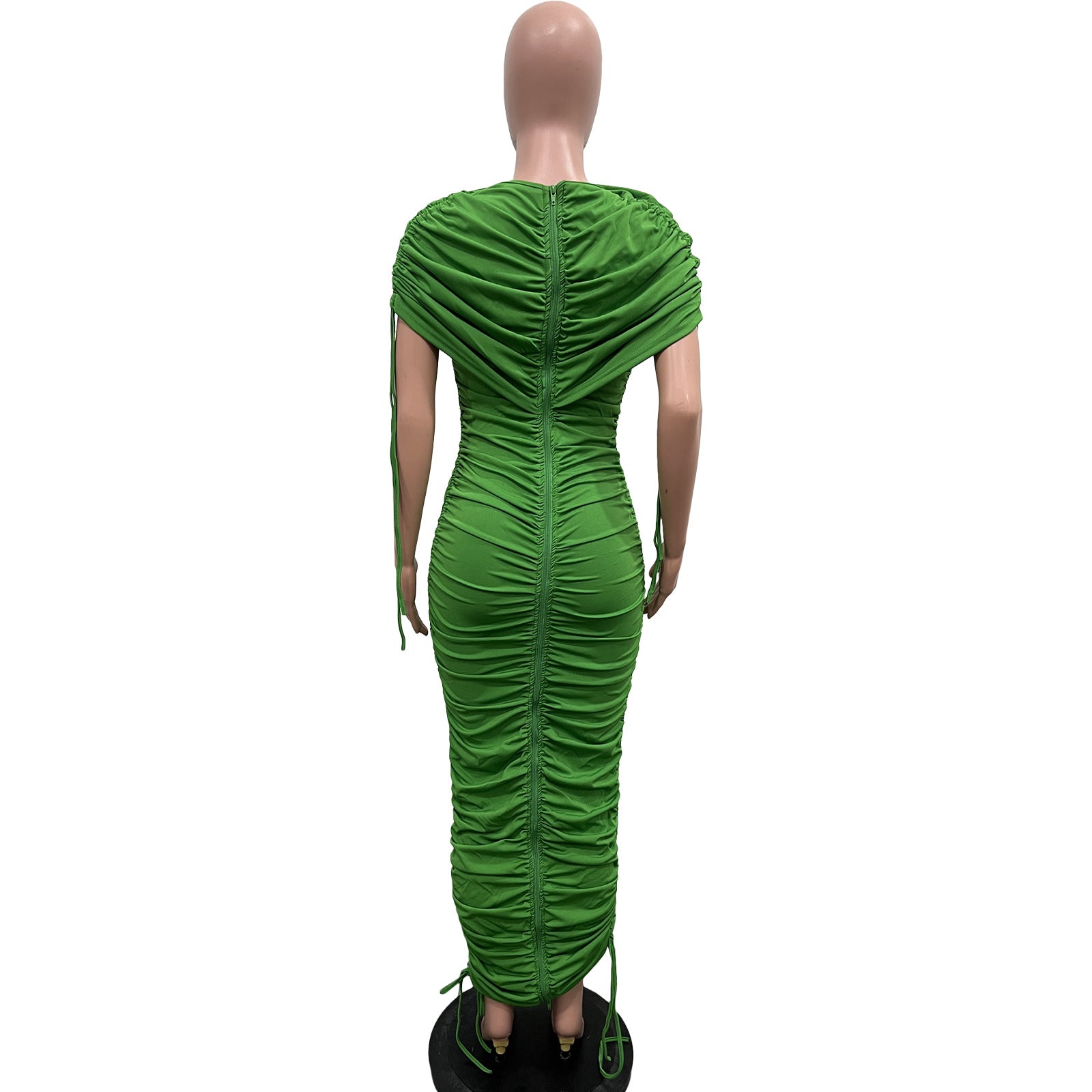 Women Solid Pleated Drawstring Zip Irregular Dress 29