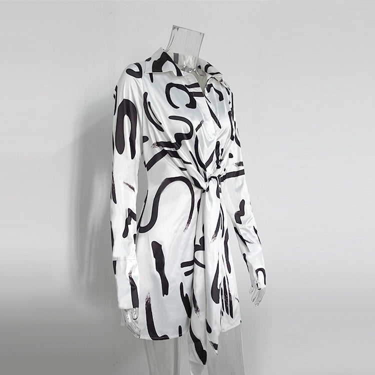 Women Spring Summer Long Sleeve Printed Shirt Dress 9