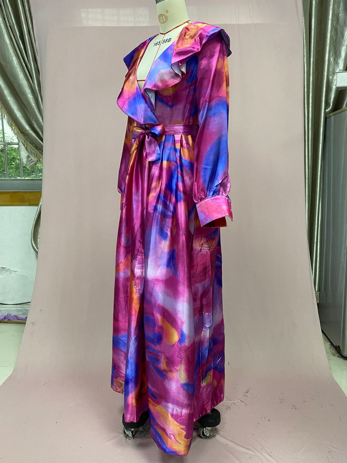 Spring Summer Print Mesh V-Neck Long Dress Plus Size Women's Dress 9