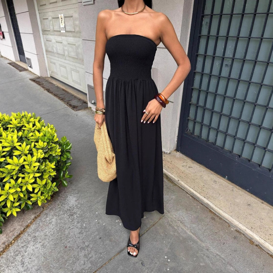 Women's Summer Solid Color Sexy Strapless Slim Waist Casual Dress 8