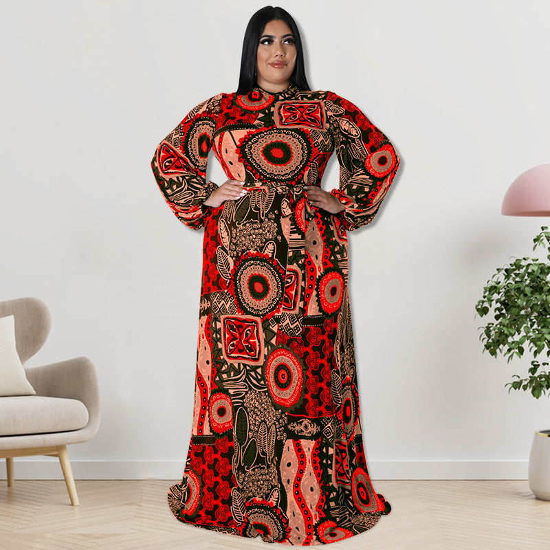 Plus Size Autumn Women's Clothing Back Zipper Long Maxi Dress